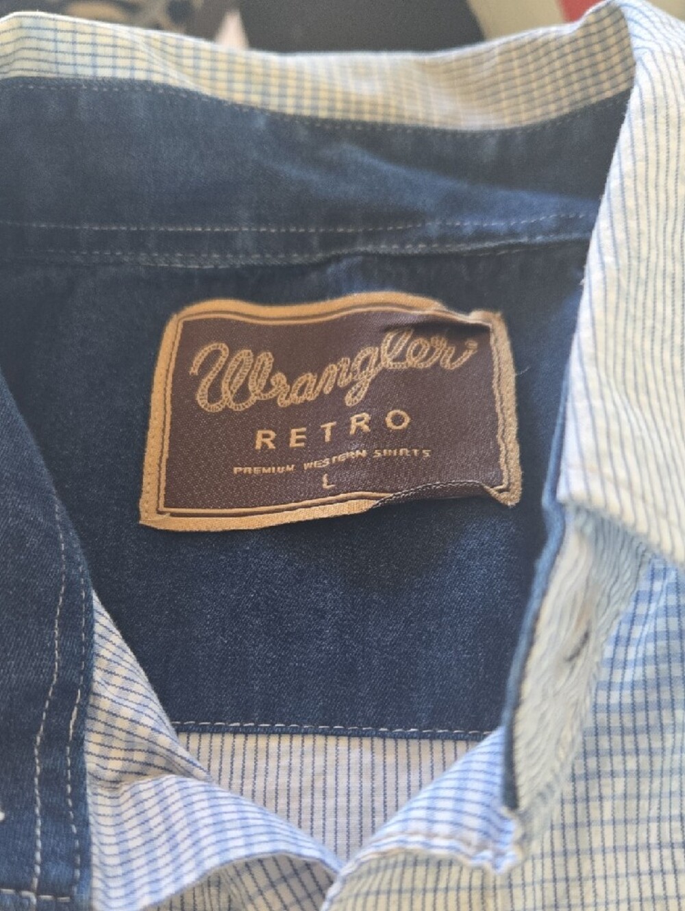 Wrangler Light Blue Check Button-Down Shirt with Dark Blue Accents - Picture 8 of 15